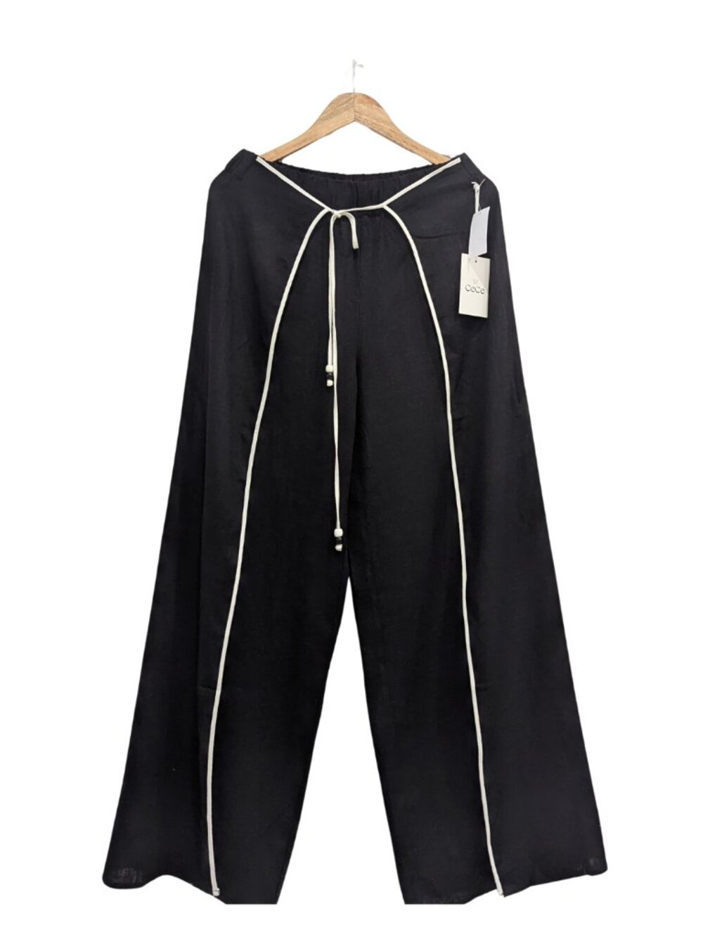 CeCe NWT Black White Piping Wide Leg Palazzo Beach Pants Women S - Picture 2 of 9